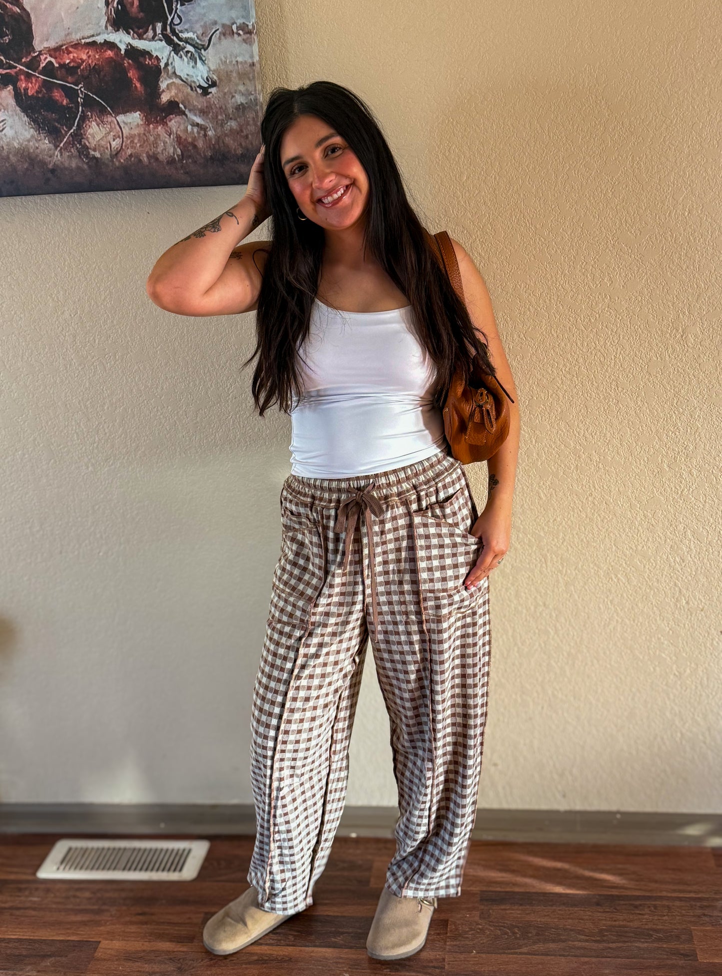 Harvest Gingham Barrel Pants