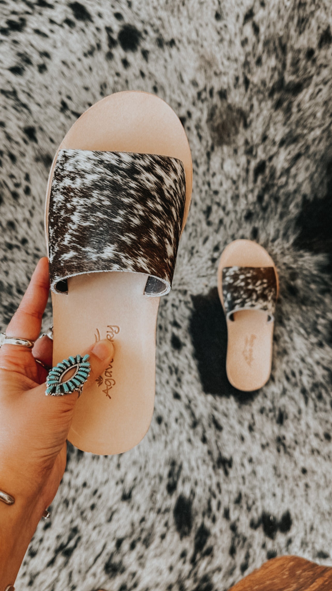 Cowtown Cowhide Slides